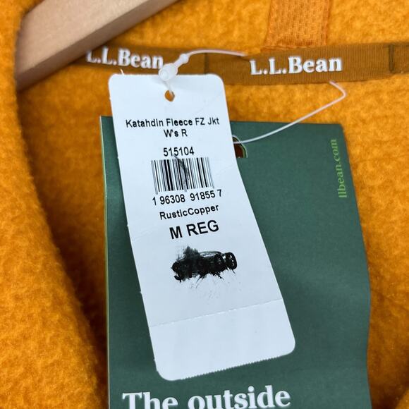 LL BEAN Jacket Womens M Katahdin Fleece Full Zip Mock Neck Sweatshirt Orange NEW - Picture 10 of 16